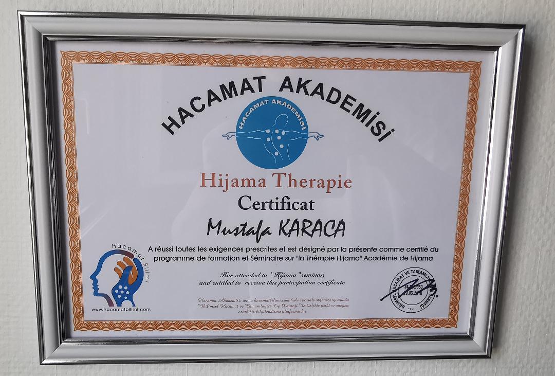 Certification : Certificat Hijama Therapie - Hacamat Akademisi